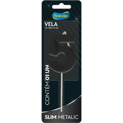 Produto Festcolor - VELA SLIM METALLIC PRETO N° 5