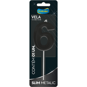VELA SLIM METALLIC PRETO N° 6