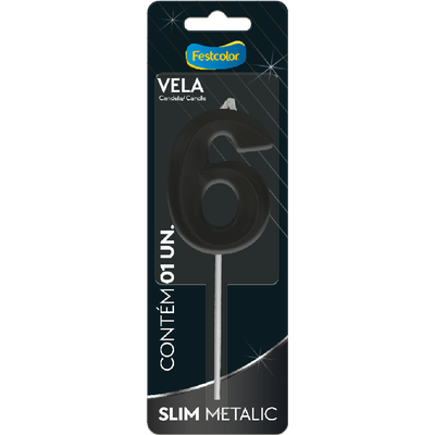 Produto Festcolor - VELA SLIM METALLIC PRETO N° 6