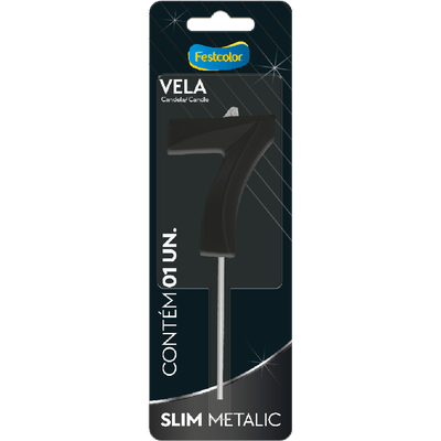 Produto Festcolor - VELA SLIM METALLIC PRETO N° 7
