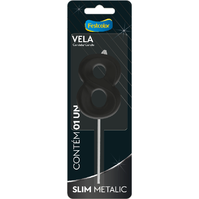 Produto Festcolor - VELA SLIM METALLIC PRETO N° 8