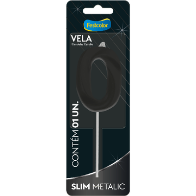 Produto Festcolor - VELA SLIM METALLIC PRETO N° 0