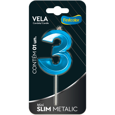 Produto Festcolor - VELA MINI SLIM METALLIC AZUL N 3