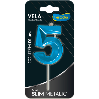 Produto Festcolor - VELA MINI SLIM METALLIC AZUL N 5