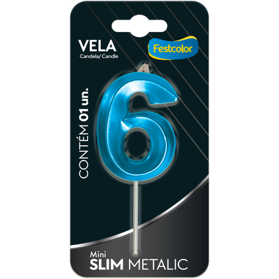 Produto Festcolor - VELA MINI SLIM METALLIC AZUL N 6