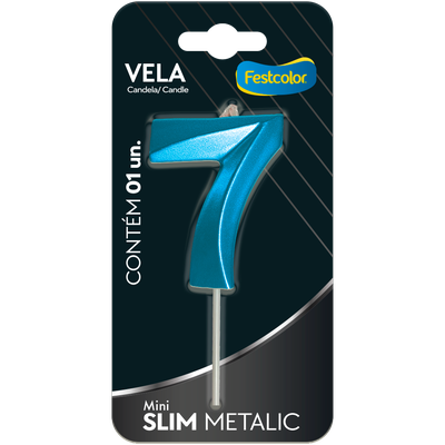 Produto Festcolor - VELA MINI SLIM METALLIC AZUL N 7