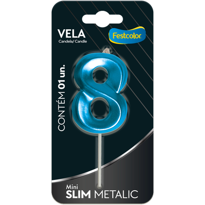 Produto Festcolor - VELA MINI SLIM METALLIC AZUL N 8