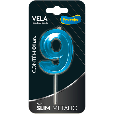 Produto Festcolor - VELA MINI SLIM METALLIC AZUL N 9