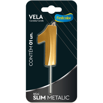 Produto Festcolor - VELA MINI SLIM METALLIC OURO N 1