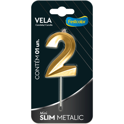 Produto Festcolor - VELA MINI SLIM METALLIC OURO N 2
