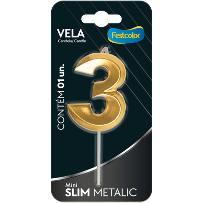 Produto Festcolor - VELA MINI SLIM METALLIC OURO N 3