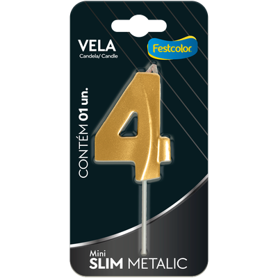 Produto Festcolor - VELA MINI SLIM METALLIC OURO N 4