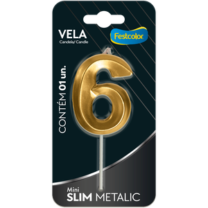 VELA MINI SLIM METALLIC OURO N 6