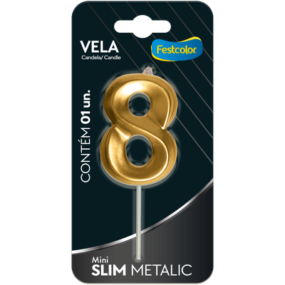 Produto Festcolor - VELA MINI SLIM METALLIC OURO N 8