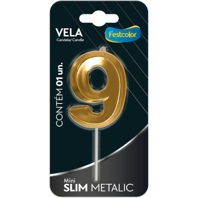 Produto Festcolor - VELA MINI SLIM METALLIC OURO N 9