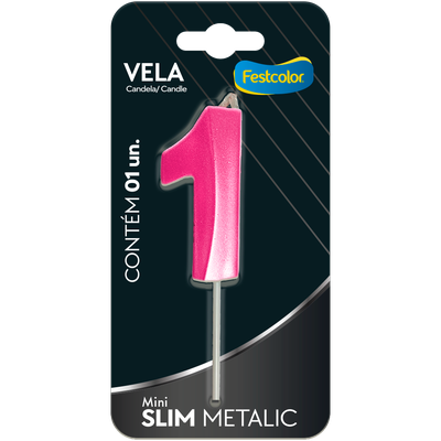 Produto Festcolor - VELA MINI SLIM METALLIC PINK N 1