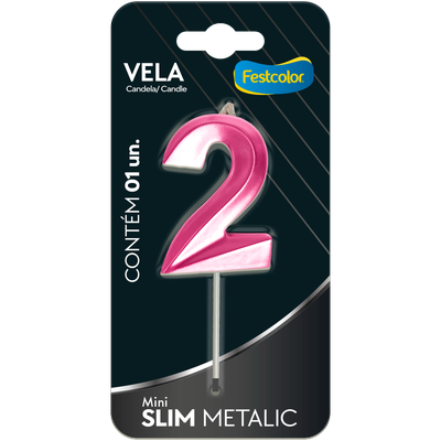 Produto Festcolor - VELA MINI SLIM METALLIC PINK N 2