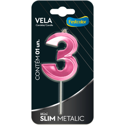 Produto Festcolor - VELA MINI SLIM METALLIC PINK N 3