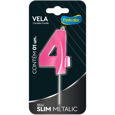 Produto Festcolor - VELA MINI SLIM METALLIC PINK N 4