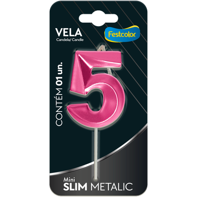 Produto Festcolor - VELA MINI SLIM METALLIC PINK N 5