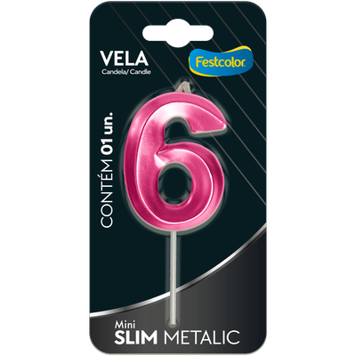 Produto Festcolor - VELA MINI SLIM METALLIC PINK N 6