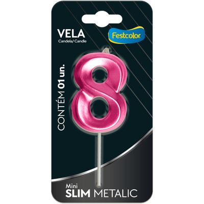 Produto Festcolor - VELA MINI SLIM METALLIC PINK N 8