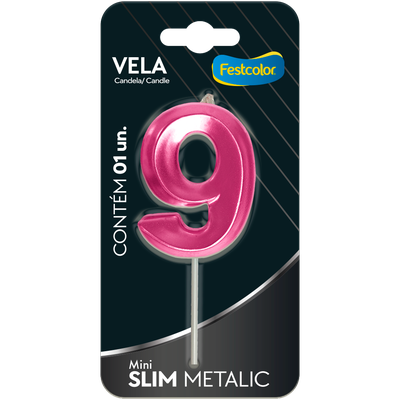 Produto Festcolor - VELA MINI SLIM METALLIC PINK N 9