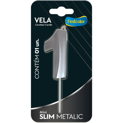 Produto Festcolor - VELA MINI SLIM METALLIC PRATA N 1