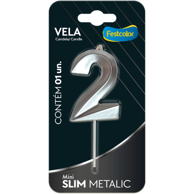 Produto Festcolor - VELA MINI SLIM METALLIC PRATA N 2