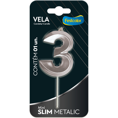 Produto Festcolor - VELA MINI SLIM METALLIC PRATA N 3
