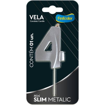 Produto Festcolor - VELA MINI SLIM METALLIC PRATA N 4