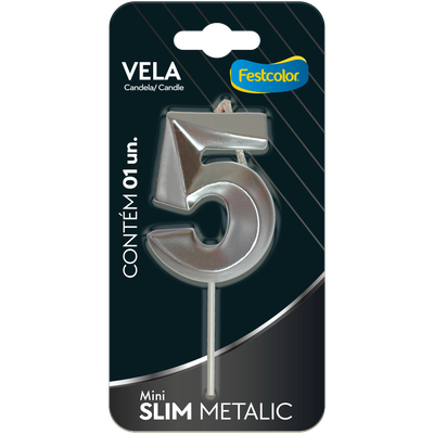 Produto Festcolor - VELA MINI SLIM METALLIC PRATA N 5