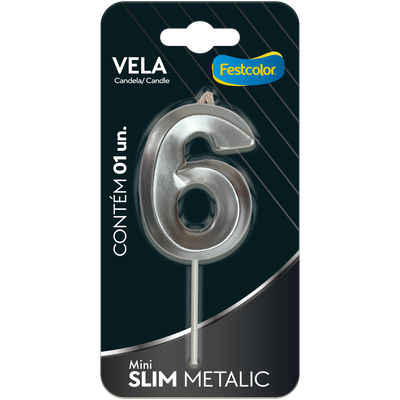 Produto Festcolor - VELA MINI SLIM METALLIC PRATA N 6