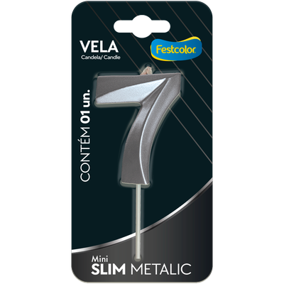 Produto Festcolor - VELA MINI SLIM METALLIC PRATA N 7