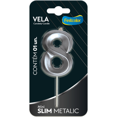 Produto Festcolor - VELA MINI SLIM METALLIC PRATA N 8