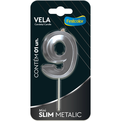 Produto Festcolor - VELA MINI SLIM METALLIC PRATA N 9