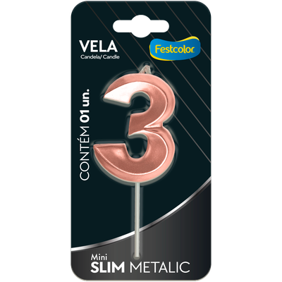 Produto Festcolor - VELA MINI SLIM METALLIC ROSE GOLD N 3