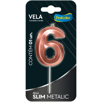 Produto Festcolor - VELA MINI SLIM METALLIC ROSE GOLD N 6