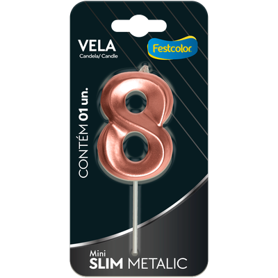 Produto Festcolor - VELA MINI SLIM METALLIC ROSE GOLD N 8