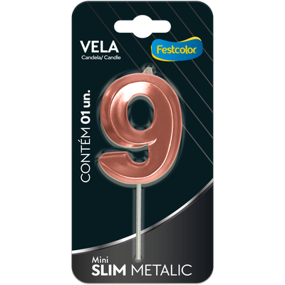 Produto Festcolor - VELA MINI SLIM METALLIC ROSE GOLD N 9