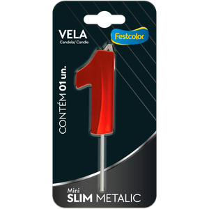 VELA MINI SLIM METALLIC VERMELHA N 1