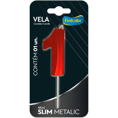 Produto Festcolor - VELA MINI SLIM METALLIC VERMELHA N 1
