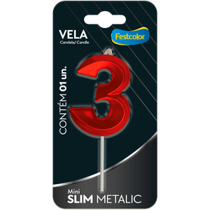 VELA MINI SLIM METALLIC VERMELHA N 3