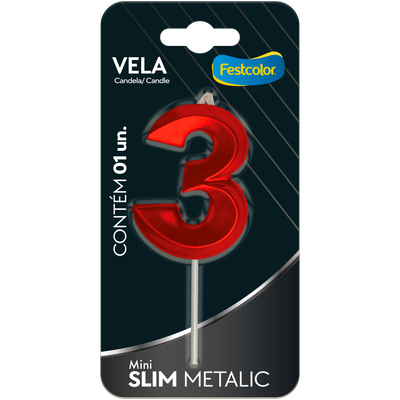 Produto Festcolor - VELA MINI SLIM METALLIC VERMELHA N 3
