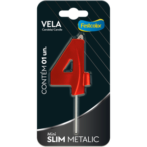 VELA MINI SLIM METALLIC VERMELHA N 4