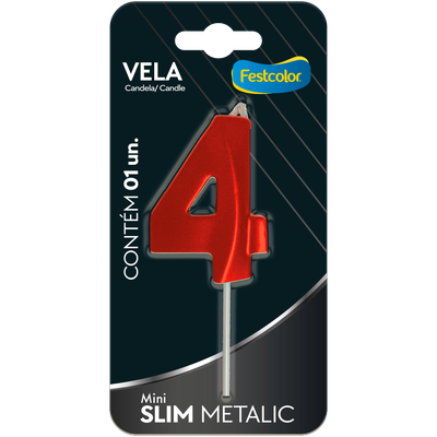 Produto Festcolor - VELA MINI SLIM METALLIC VERMELHA N 4