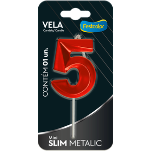 VELA MINI SLIM METALLIC VERMELHA N 5