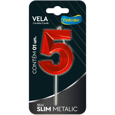 Produto Festcolor - VELA MINI SLIM METALLIC VERMELHA N 5