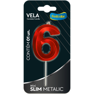 VELA MINI SLIM METALLIC VERMELHA N 6