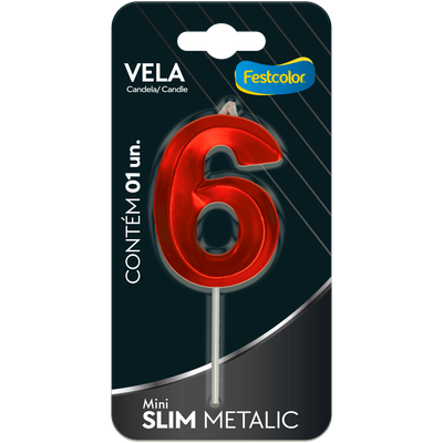 Produto Festcolor - VELA MINI SLIM METALLIC VERMELHA N 6